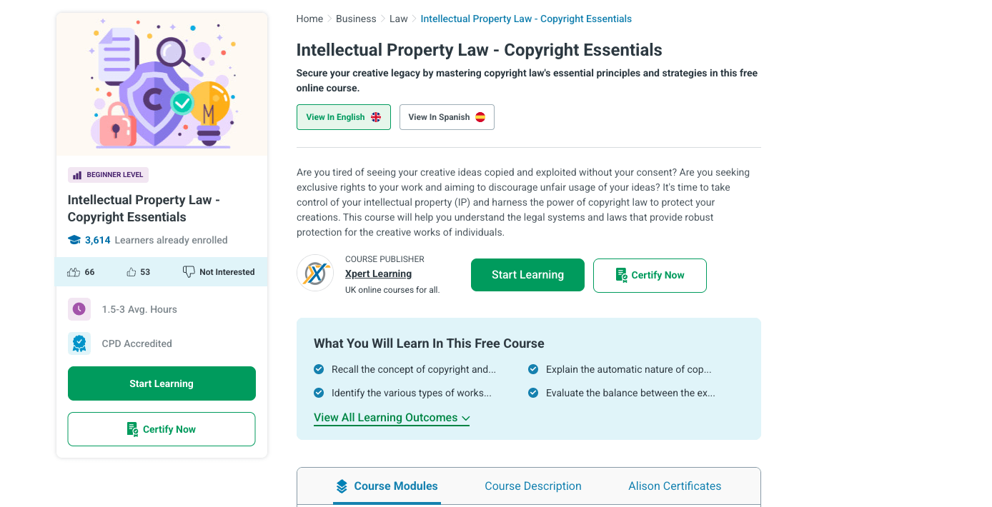 Alison IP Law Copyright Essentials course