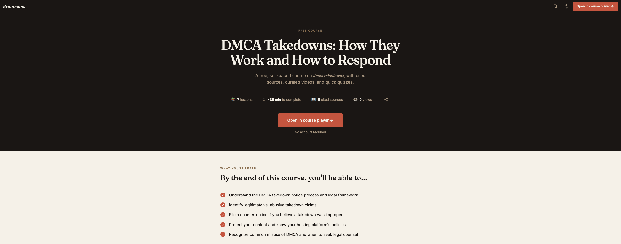 Brainmunk DMCA takedown course